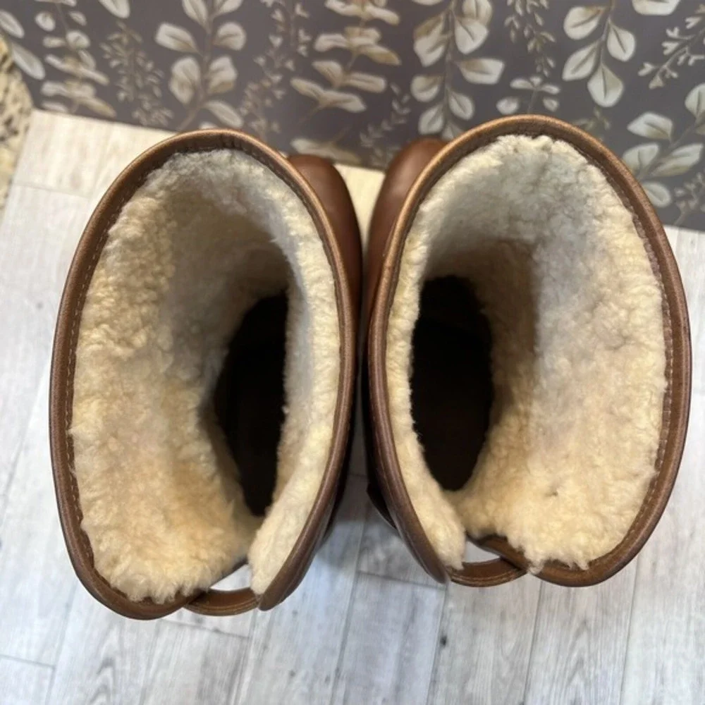 UGG Australia 1958‎ Brown Leather Fold Over Sheepskin Boots Womens sz 7 EU 38
